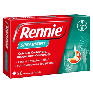 Rennie Spearmint Heartburn & Indigestion Relief Chewable Tablets 36pk 1 Rennie Spearmint Heartburn & Indigestion Relief Chewable Tablets 36pk